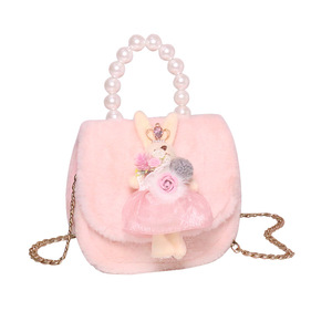 Sac à main en peluche princesse pour filles, nouvelle collection automne/hiver, avec perles, sac bandoulière mignon lapin pour petite fille, <span class=keywords><strong>petit</strong></span> sac isotherme pour primaire - Product Image 5
