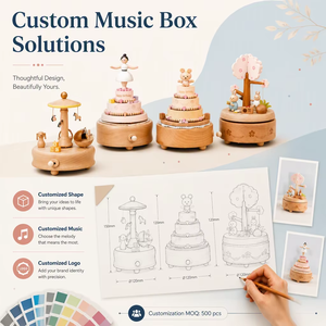 Boîte à musique en bois avec logo personnalisé, 18 notes, mécanique à remonter, carrousel rotatif, ballerine, cadeau, ODM, OEM, vente en gros - Product Image 5