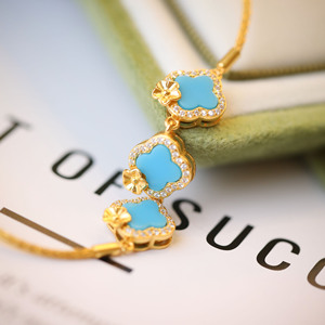 Bracciale Vintage Aimgal con Quadrifoglio, Giada <span class=keywords><strong>Africana</strong></span> Naturale e Turchese Intarsiati, Placcato Oro 18k, Argento 925, Lusso Trendy - Product Image 3