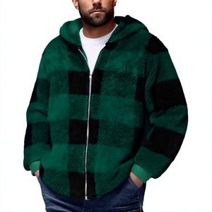 Chaqueta de Franela a Cuadros Personalizada OEM para Hombre, Forro de Sherpa, Poliéster/Algodón 220g, Sudadera con Cremallera Completa, Bolsillos, Abrigo de Invierno, Ropa de Trabajo para Exteriores - Product Image 2
