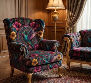 Tela de tapicería contemporánea con diseño de mandala y colibrí, por yarda, textil premium con patrón de aves ornamentales para sofá y silla - Product Image 1