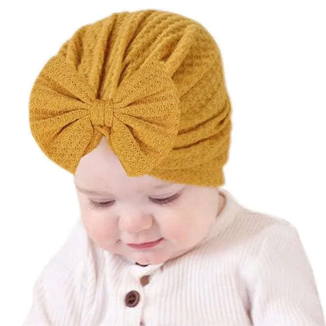 WD-A836 Pre-tied Turban Bow Cotton Hair Wrap Headbands Knotted Cap Hijab Turbans Little Girls Children Knot Baby Hats