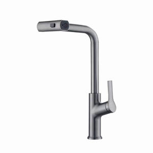 Nouvelle Robinet de Cuisine Monocommande en Acier Inoxydable 304, Design Moderne, à Poser sur Plan, avec Douchette Extensible, <span class=keywords><strong>Eau</strong></span> Chaude/Froide Mélangée, Rotation 360° - Product Image 1