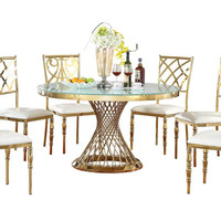 Mesa Redonda de Acero Inoxidable con Tapa de Cristal Estable para Banquetes de Boda, Cenas y Recepciones