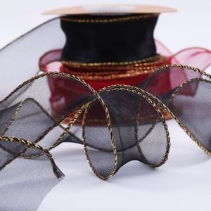 Fil de queue de poisson à bords dorés ruban coiffure arc neige vague fil imprimé motif organza fait à la main bricolage fleur vêtements emballage - Product Image 4