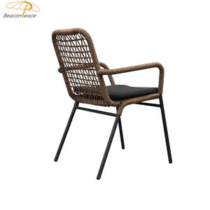 Kursi Makan lengan rotan aluminium, gaya pedesaan, Nordic santai, anyaman luar ruangan, kursi makan dengan sandaran tangan - Product Image 3