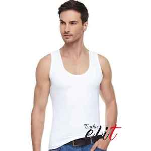 Passion Elite Men's <b>White</b> XXL Modal Elastane Undershirt Gym <b>Tank</b> <b>Top</b> with Hood Collar Made of Polyester Spandex 3D Pattern - Product Image 1