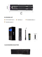 Lampe torche UV LED IPX8 industrielle 365nm en aluminium pour le test fluorescent des défauts et des fuites