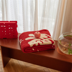 Nuevo diseño Super suave 100% poliéster rojo chino bendición Jacquard manta de punto para decoración del hogar y regalo 2017 <span class=keywords><strong>FRG</strong></span> - Product Image 3