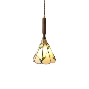 Retro Glass Pendant Lamp E27 <b>Single</b> Head For Bedroom Entryway <b>Lighting</b> Decorative Chandelier With Wooden Stem - Product Image 5