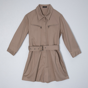 จั๊มสูทแขนยาวคอปกลำลองสำหรับผู้หญิงมีกระเป๋าซิปและชุดเพลย์สูทแฟชั่นสีกากีสำหรับสวมใส่ในชีวิตประจำวัน - Product Image 1