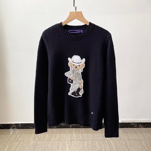 <span class=keywords><strong>Pull</strong></span> d'hiver décontracté à manches longues pour femmes en laine brodée avec un motif d'ours, haut tricoté de style coréen avec décorations perlées - Product Image 1