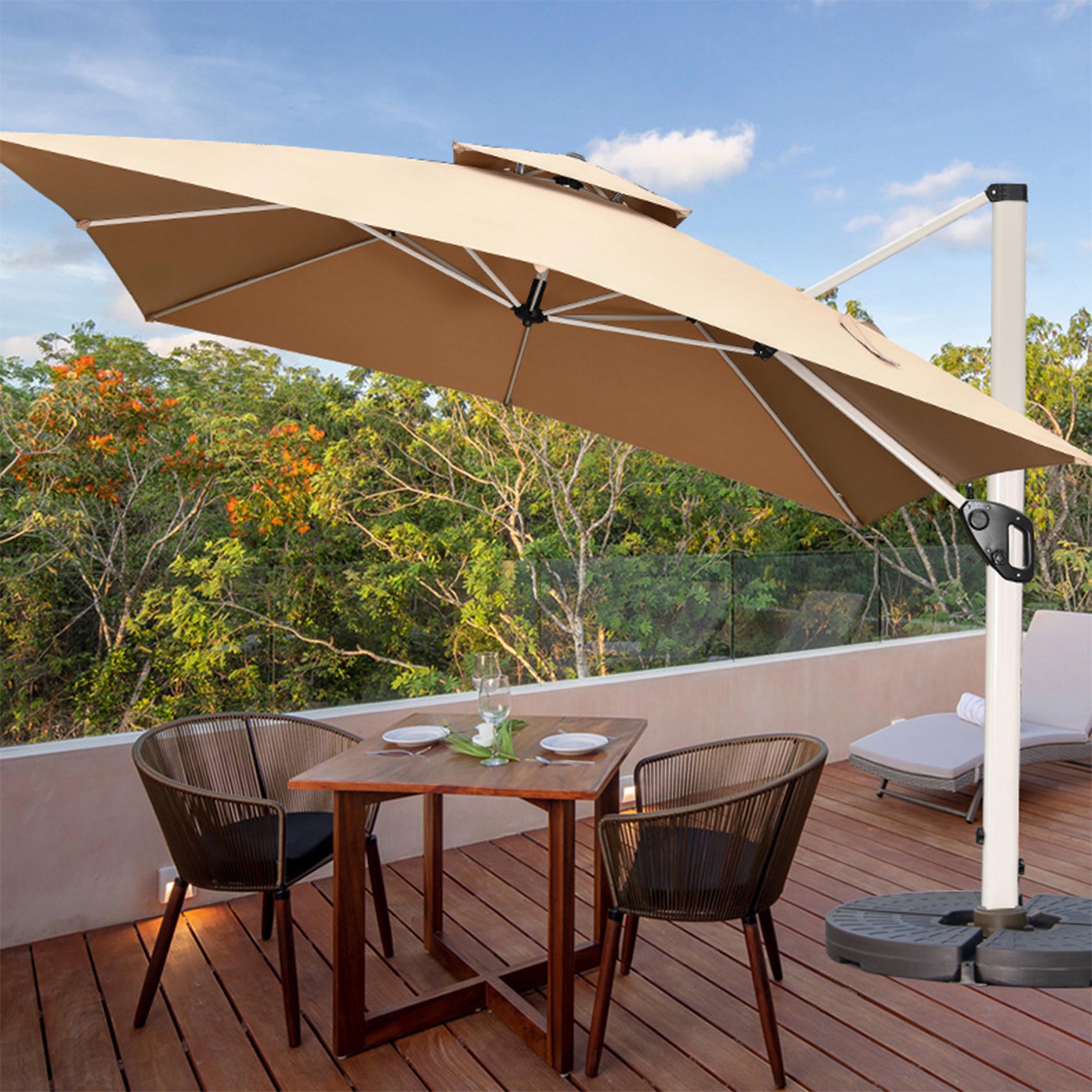 10 Feet Deluxe Solar Powered 32 LED Lighted Patio Garden Steel Market  Umbrella With USB Phone Charger