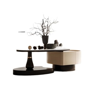 Modern Marble Coffee Table <b>Set</b> Beige Irregular Shape Designer Living Room Furniture - Product Image 5