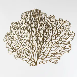 ในสต็อก Pressed ไวนิล Metallic Leaf Shape Placemats สำหรับงานแต่งงาน,ตกแต่งบ้าน