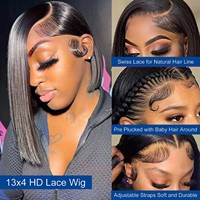 Perruque frontale courte haute définition en vrac, cheveux brésiliens ondulés, coupe bob, densité 180, décolorée, perruque complète en dentelle Remy