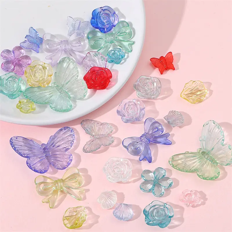 Acryl transparente farbverlauf-Schmetterling fünf-Blütenblumen-Perlen für Schmuck DIY-Herstellung Armband Halskette handgefertigte Materialien