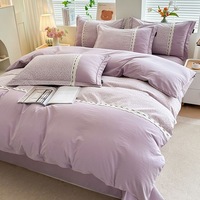 Ensemble de literie en polyester 5 pièces avec housse de couette, drap-housse et patchwork brodé