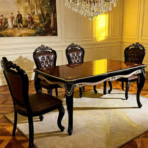 Set da Pranzo in Sette Pezzi in Legno Massello Intagliato <span class=keywords><strong>e</strong></span> Laccato in Stile Neoclassico Europeo, Adatto per la Sala da Pranzo - Product Image 1
