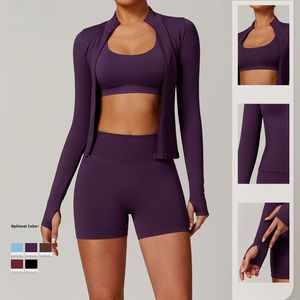 Col montant sans couture élastique coupe ajustée fermeture éclair complète haut de yoga à manches longues pour femme vêtements de sport veste à glissière d'entraînement - Product Image 3