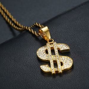 Collar con Colgante de Signo de Dólar de Acero Inoxidable para Hombre, <span class=keywords><strong>Cadena</strong></span> con Signo de Dinero Estilo Hip Hop, Collar de Rapper con Circonitas Cúbicas, Tono Dorado - Product Image 3