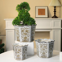 Pot de fleurs en porcelaine peint à la main, motif oiseaux et fleurs marron, écologique, pour usage intérieur/extérieur, décoration de jardin, bonsaï, fleurs
