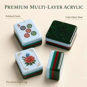 Ensemble de mahjong américain en acrylique vert pailleté de luxe, tuiles de mahjong gravées de motifs floraux personnalisés avec boîte - Product Image 1