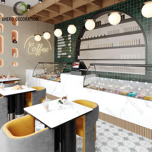 เฟอร์นิเจอร์ร้านกาแฟคุณภาพสูง ตู้โชว์ร้านกาแฟ เคาน์เตอร์ร้านกาแฟหินอ่อนกระจก เคาน์เตอร์โชว์ไอศกรีม - Product Image 1