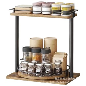 Wooden Double Layer <b>Spice</b> <b>Rack</b> <b>Rotating</b> Kitchen Condiment Organizer Countertop Storage 2 Tier Multipurpose - Product Image 5
