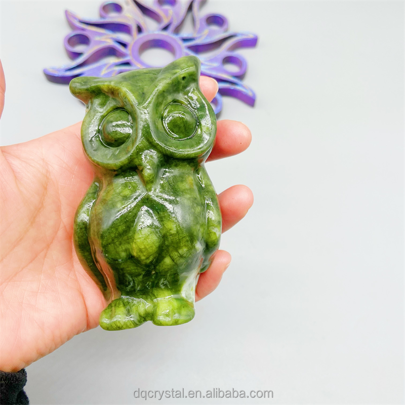 Wholesale Natural Crystal 12cm Green Jade Owl Crystal Craft high