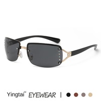 Lunettes de soleil tendance Y2K pour filles, style rétro sans monture, carrées, pour femmes, à la mode, distinctives, incrustées de diamants, Cyber