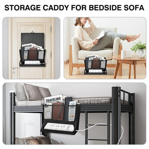 Bedside Storage Bag <b>Mesh</b> Organizer With <b>Power</b> Strip Holder For Bedroom Minimalist Design Rectangle Shape Multifunctional Use - Product Image 2