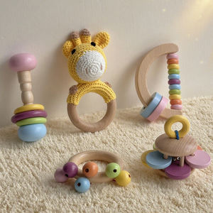 Shine Pep Colorful Wooden Montessori Toddler <b>Bell</b> Gift Set Soft Musical Food-Grade Wristband Brace <b>Baby</b> Rattle Calm Toys 0-24 - Product Image 1