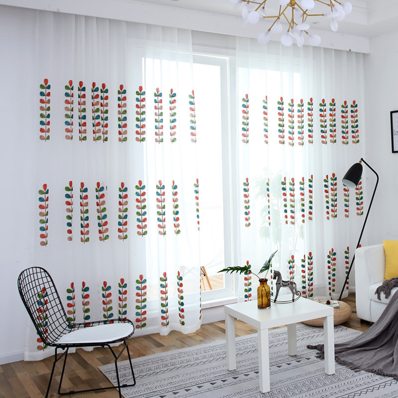 customized Embroidered Leaf Pattern white Voile Sheer Curtains Fabric Fast Delivery Sheer