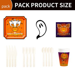 DAMAI Ghost and Pumpkin Theme Disposable Paper Plates Cups and Napkins for Halloween Party Supply - Product Image 6