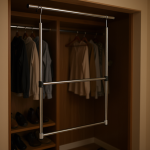 ราวแขวนเสื้อผ้าแบบพกพา 2 ชั้น ยี่ห้อโครม ปรับระดับได้ อุปกรณ์เสริมตู้เสื้อผ้า ดีไซน์ประหยัดพื้นที่ สำหรับจัดเก็บเสื้อผ้าหลังประตู - Product Image 2