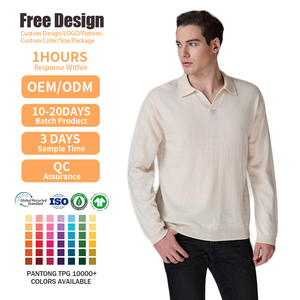 Fournisseur de tricots, haut tricoté à manches longues sur mesure, pull polo en cachemire 100% de haute qualité, décontracté, hiver, pour homme - Product Image 2