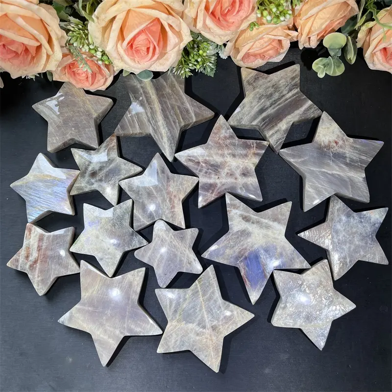 Pedra de cura natural em forma de estrela azul Moonstone para decoração, tamanhos mistos