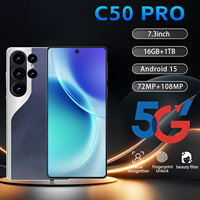 Smartphone C50 Pro personnalisé avec logo d'entreprise, écran LED 7,3 pouces 120Hz, Android 15, 16 Go, 1 To, 108 MP, 7500 mAh, Deca Core, 5G, Double SIM, Reconnaissance Faciale