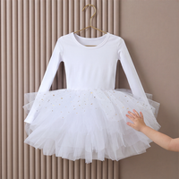 Justaucorps de danse en tulle brillant à manches longues avec jupe tutu pour filles