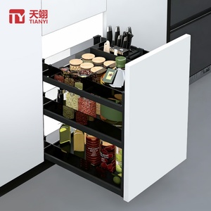 Modern Kitchen Cabinet Pull Out Organizer Multi-function Tempered Glass <b>Sliding</b> Spice Rack <b>Drawer</b> Condiment Storage Basket - Product Image 1