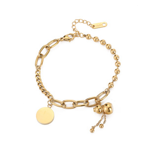 18K Or <span class=keywords><strong>Gourde</strong></span> Pendentif Bracelet En Acier Inoxydable Plaqué Double Perles Creuses Senior Banquet Bijoux Amoureux De La Mode Souvenirs - Product Image 1