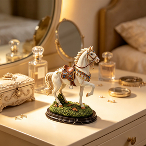 Statua di Cavallo Portafortuna, Decorazione per Soggiorno, Regali Aziendali, Scultura in Resina, Arredamento Retrò - Product Image 6