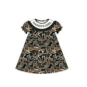 Vestido de Verano para Niña GSD3540, Diseño Personalizado, Camuflaje Oliva, Estilo 'Niña de Papá', con Mangas con Volantes, Venta al Por Mayor - Product Image 5