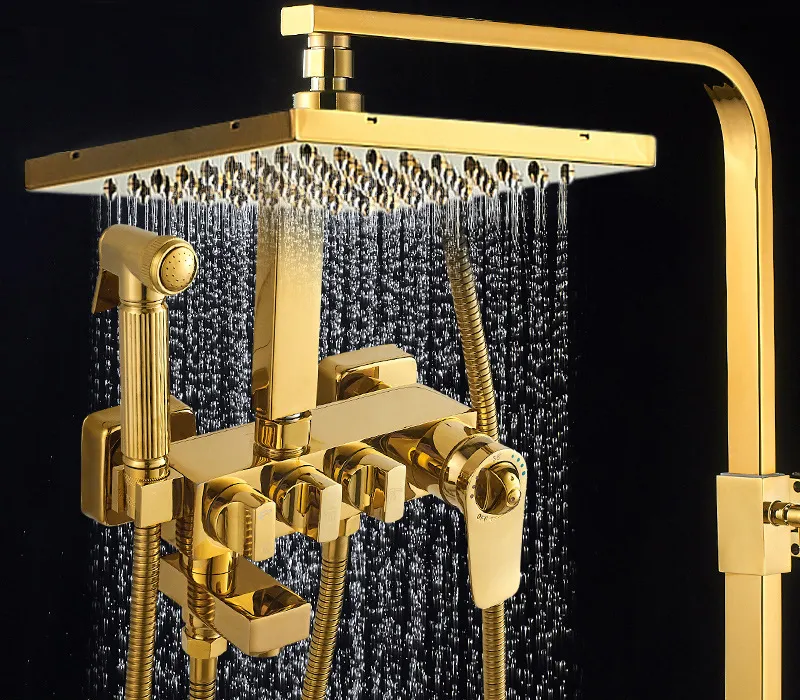 Gold Bathroom Shower Set Bathroom Faucet Set Shower Mixer with Massage Brass Round Chrome Modern Mas