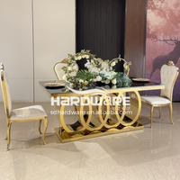 Meubles d'hôtel modernes, table de banquet pour la mariée et le marié, table à manger avec plateau en verre, acier inoxydable doré, centre de table de mariage