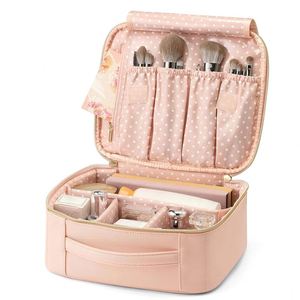 Purple Portable Leather Travel Cosmetic <b>Bag</b> <b>with</b> Adjustable Dividers for <b>Makeup</b> <b>Brushes</b> Girl Friend Gift - Product Image 3