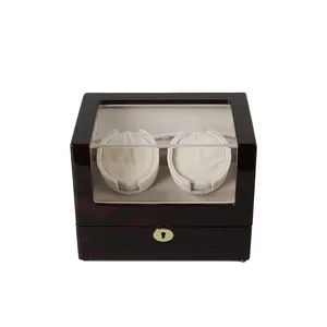 Luxury Custom Logo Storage Cases Watch Packing Box Double Watch Winder Wooden Box Watch Pillows Wood with Quiet Motor