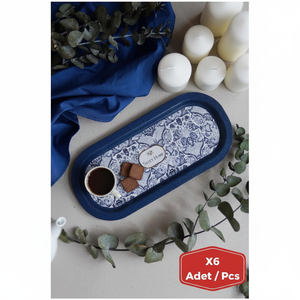 Plateau rectangulaire en métal 6 pièces ensemble 160x350mm Azulejo-Inspired Blue & White Decorative Pattern Azulejos Design - Product Image 3