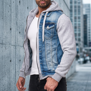 Veste en jean de style nouveau avec manches grises personnalisées fermeture à boutons vestes en jean pour hommes aux meilleurs prix - Product Image 3